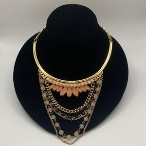 NY Gold-tone Pink Layered Statement Necklace